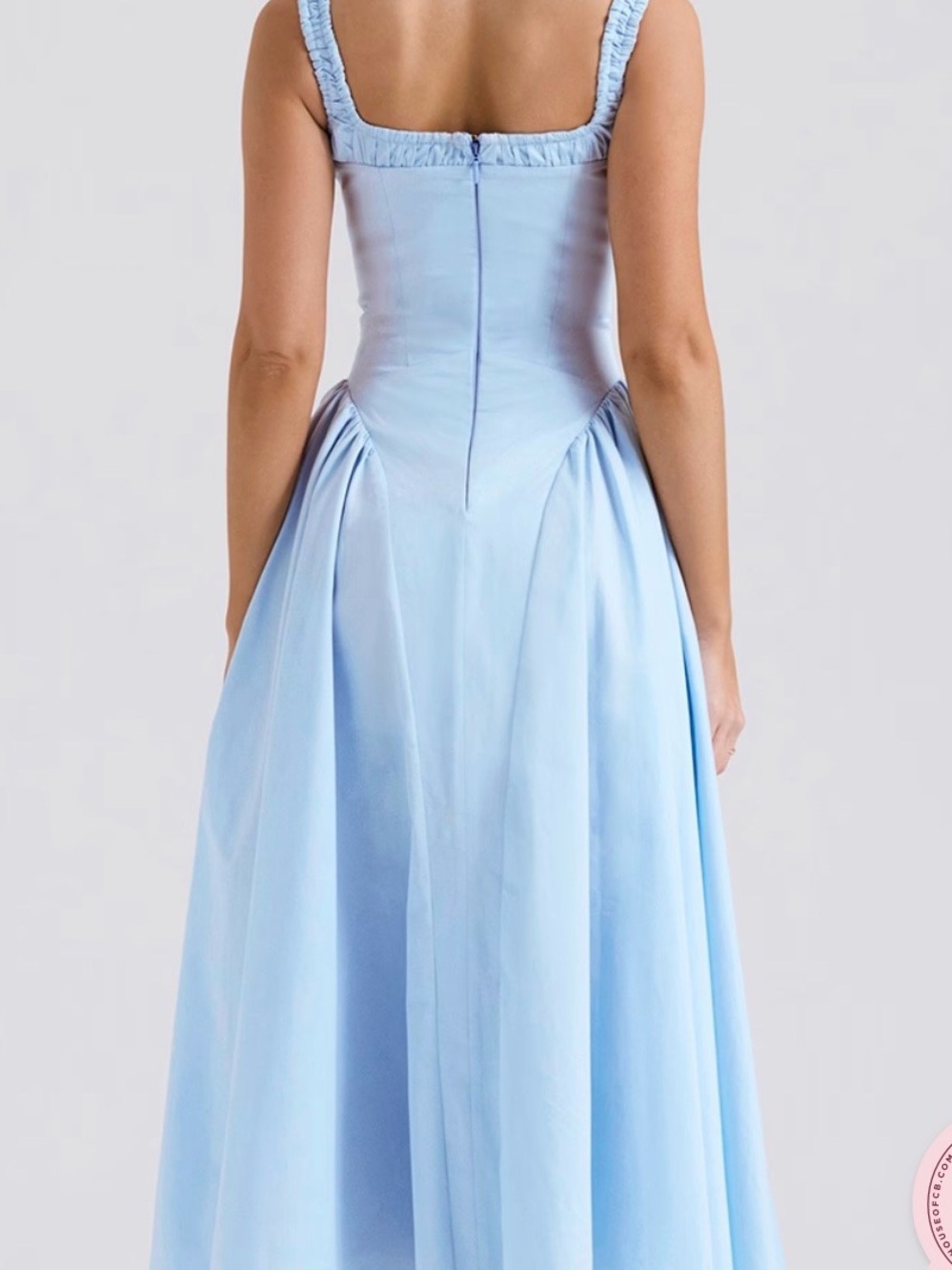 House of CB Pastel Blue Ruched-Strap Midi Dress - Picture 3 of 10